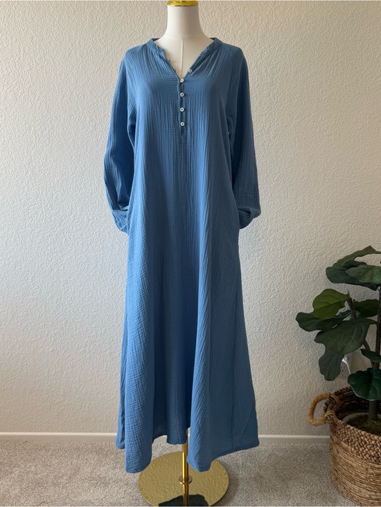 XiRENA Dresses & Skirts - XIRENA Tabitha Dress Blue Medium Cotton Gauze Long Sleeve Midi